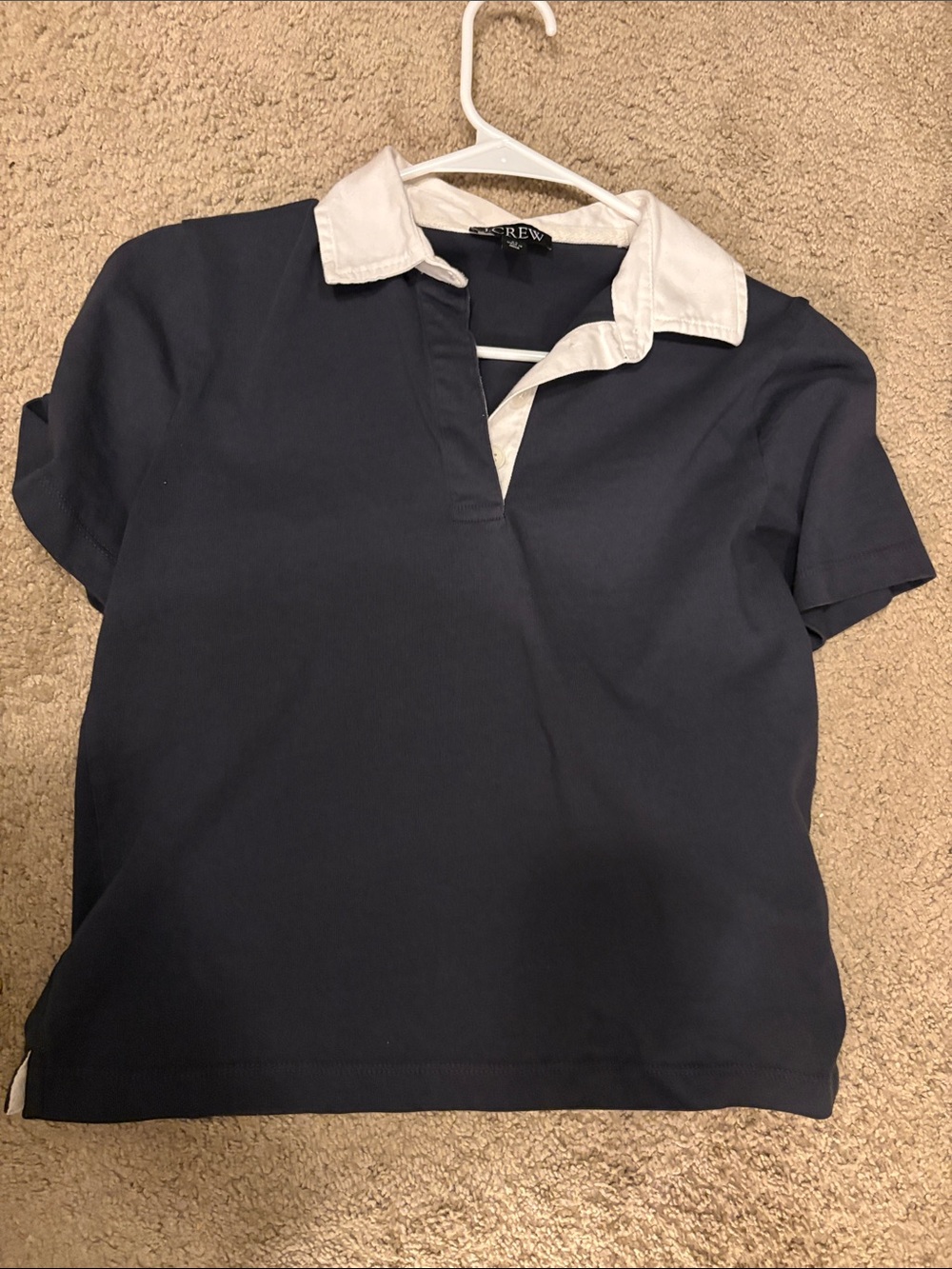 J. Crew Navy Short-Sleeve Polo with White Contrast Collar